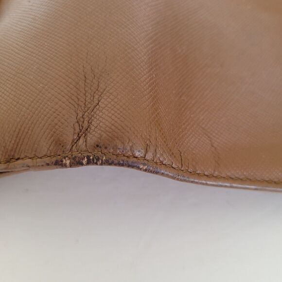 PRADA Leather Logo Wallet Small Bifold Brown Saffiano Compact Card Bill Coin - Picture 12 of 16